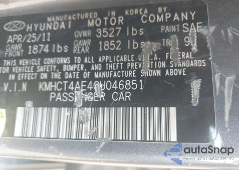 2012 Hyundai Accent Gls from USA, damaged, VIN KMHCT4AE4CU046851